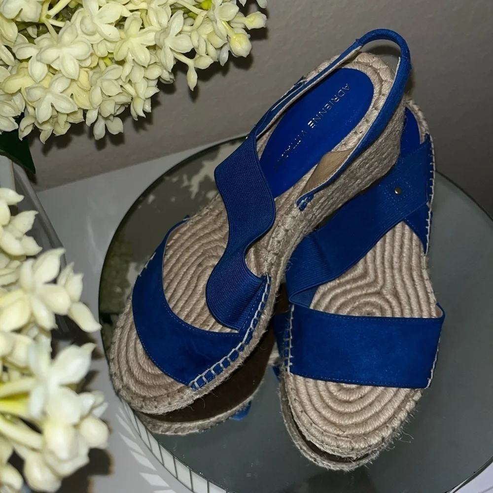Adrienne Vittadini Crete Espadrille Sling Back Wedge Sandals Blue Women's